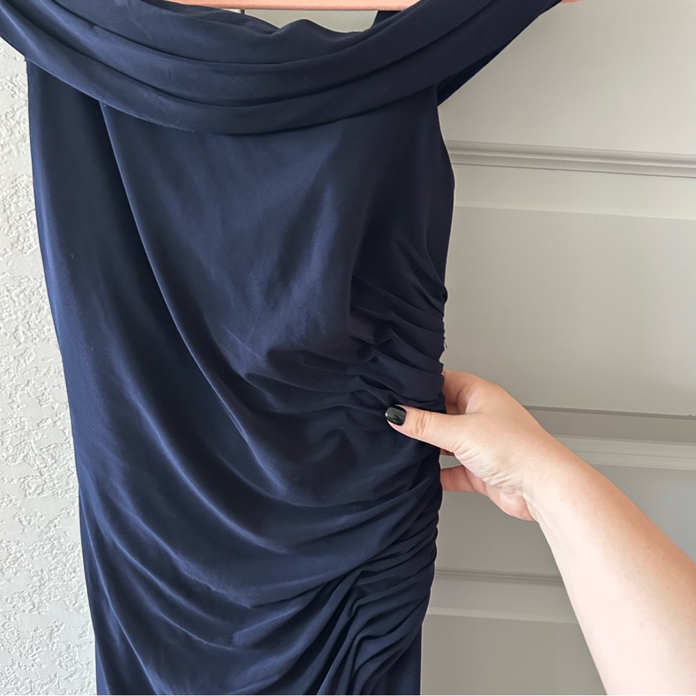 New Ieena Mac Duggal Jersey Off Shoulder Navy Gown 26517 - Picture 5 of 6